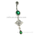 celtic knot with emerald teardrop belly button navel ring ,belly ring, navel belly jewelry